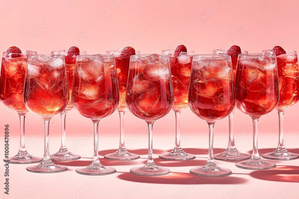Poster a long row of aperol spritz glasses illuminated by warm lighting in a modern bar setting capturing t