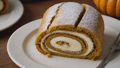 pumpkin roll dessert on a plate
