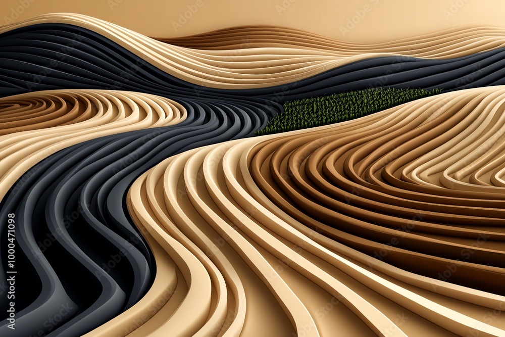 Aufkleber Minimal crop field design, with abstract lines and shapes representing rows of crops growing, capturing the essence of farming in a minimalist way