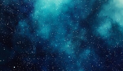 Fototapeta premium Blue and teal watercolor starry sky background with soft gradients, ideal for website banners. This serene night sky ambiance is perfect for web designers and creatives seeking a calming backdrop for 