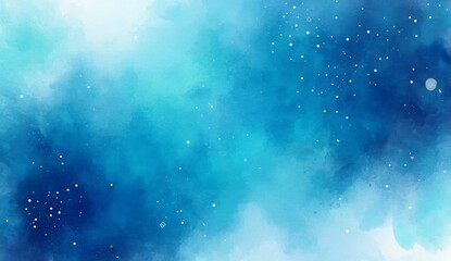Blue and teal watercolor starry sky background with soft gradients, ideal for website banners. This serene night sky ambiance is perfect for web designers and creatives seeking a calming backdrop for 
