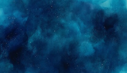 Blue and teal watercolor starry sky background with soft gradients, ideal for website banners. This serene night sky ambiance is perfect for web designers and creatives seeking a calming backdrop for 