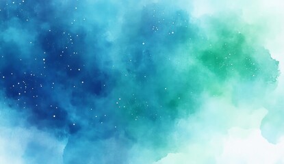 Obraz premium Blue and teal watercolor starry sky background with soft gradients, ideal for website banners. This serene night sky ambiance is perfect for web designers and creatives seeking a calming backdrop for 