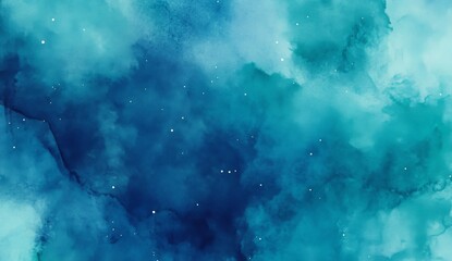 Blue and teal watercolor starry sky background with soft gradients, ideal for website banners. This serene night sky ambiance is perfect for web designers and creatives seeking a calming backdrop for 