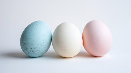 A simple yet elegant composition featuring fresh eggs on a pristine white background. The clean design highlights the natural textures and shapes of the eggs, creating a minimalist aesthetic 