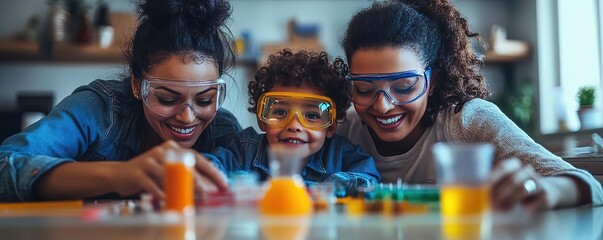 Engaging learning experience with family creating experiments and exploring science together at home.