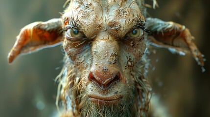 Intense Close-Up of a Mythical Goat Creature