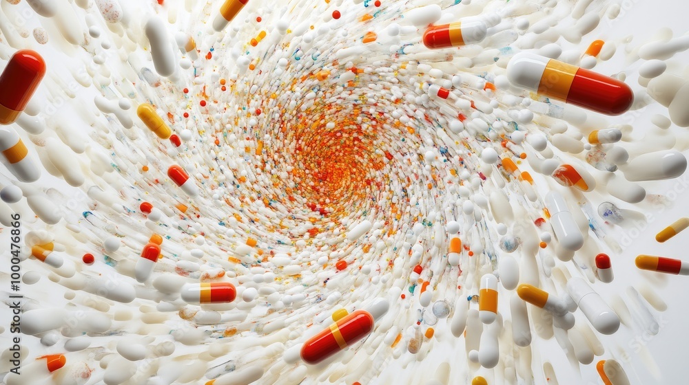 Aufkleber mesmerizing capsules in swirling trails form a stunning abstract pattern on a white background, crea