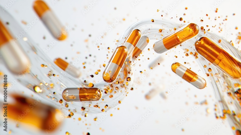 Aufkleber mesmerizing capsules in swirling trails form a stunning abstract pattern on a white background, crea