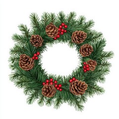 Fototapeta premium Pinecone and berry wreath on a white isolated background.