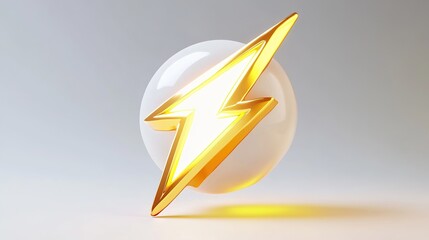 A front view 3D lightning icon designed for maximum impact, featuring sharp angles and a dynamic shape that conveys energy and power. Set against a clean white background, 