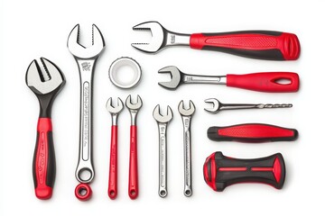 Set of various hand tools on a white isolate background.