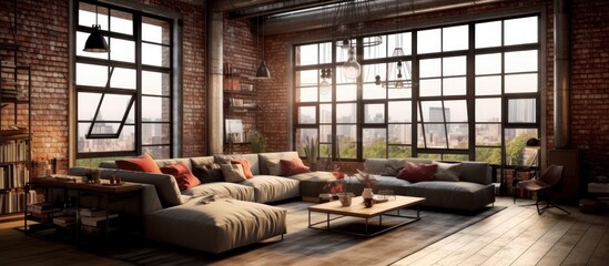 Modern Loft Living Room with City View
