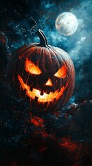 Fototapeta premium scary pumpkin face at night