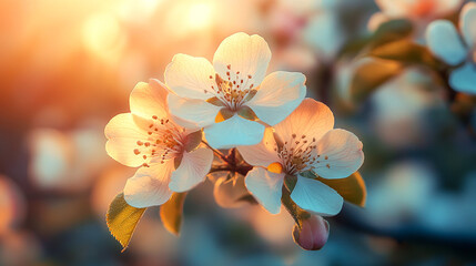 Blossoming flowers in warm sunset light