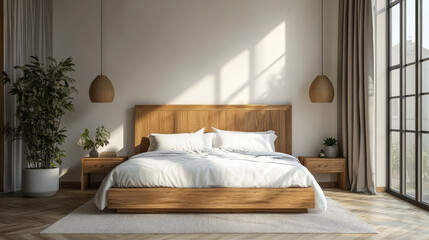 A serene modern bedroom with natural lighting