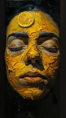 Golden Face: A Close-Up Portrait in Yellow Paint