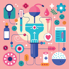 Seamless pattern vector illustration of medical icons for science and medicine design