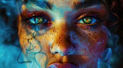 Intriguing Portrait of a Woman with Smokey Eyes and Freckles
