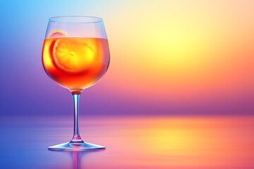 Wine glass with orange cocktail set against a sunset gradient background evoking warmth relaxation and beachside vibes