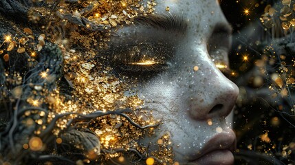 Golden Goddess: A Dreamy Portrait of Nature and Beauty
