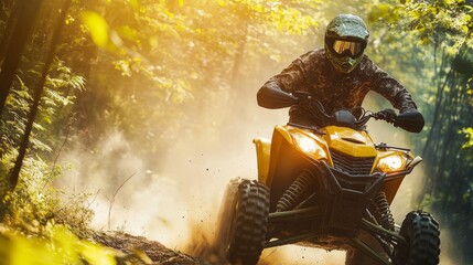 Adventurous ATV Rider in Forest
