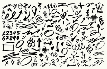 Set de elementos gráficos y garabatos gestuales hechos a mano © FelipeVillarce