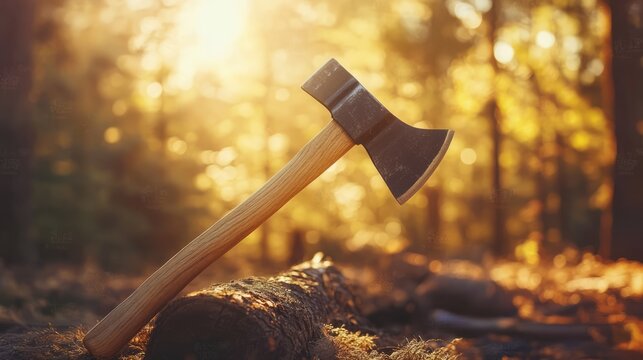Rustic Axe in Autumn Forest