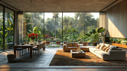 Modern home interior living room and kitchen interior design, cozy design interior room  