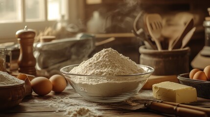 Fototapeta premium Baking Essentials in Rustic Kitchen