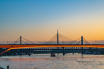 Bridges of Belgrade at sunset, Serbia