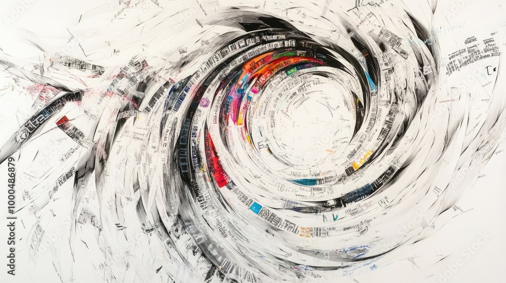 Poster stunning swirling trails of letters and educational symbols form a captivating abstract pattern on a