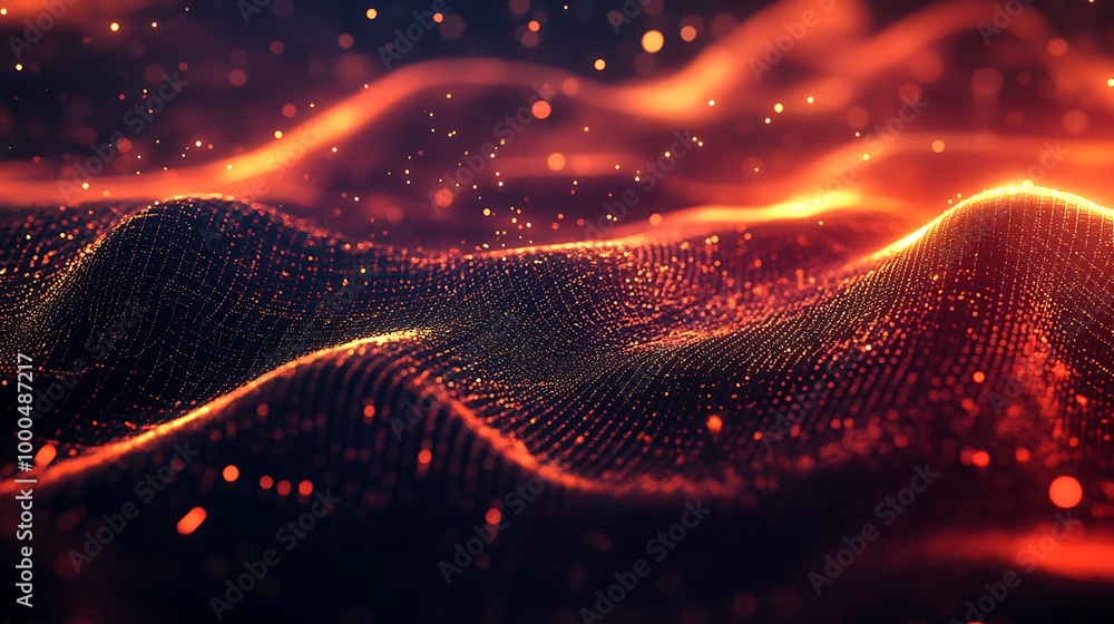 Fototapete 3d sci-fi background with vibrant particles and sleek grid formations
