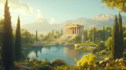 Images showcasing the stunning natural scenery of ancient Greece in green hues