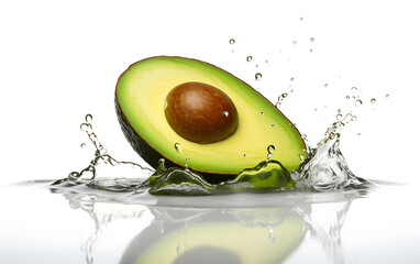 Avocado with water drops isolated on white background