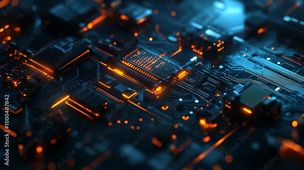 Poster abstract structure with interconnected circuits symbolizing advanced computer technology