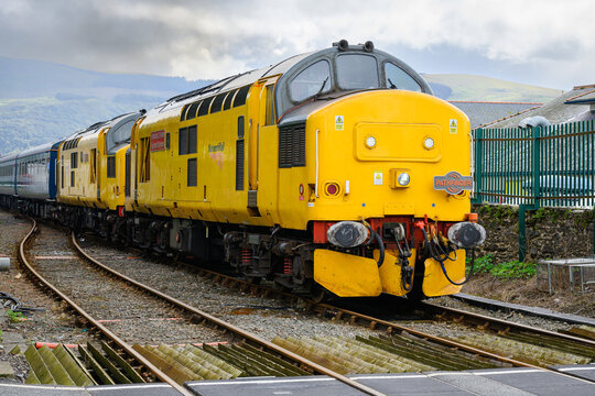 Barmouth, Wales, UK - September 12, 2024; Pathfinder Railtours Cambrian Coast Express excursion train with two  97/3 engines