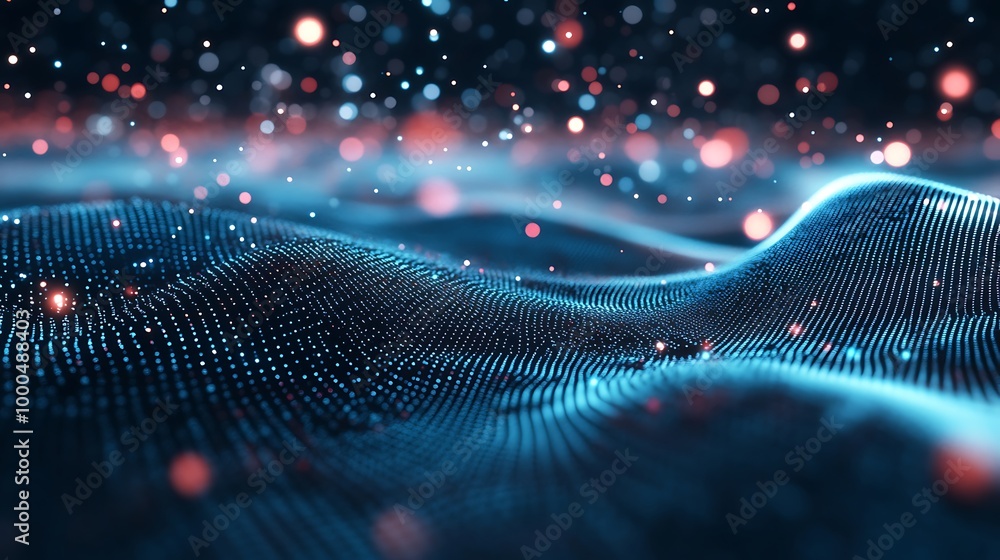 Fototapete sci-fi 3d background with radiant particles and futuristic grid structures image
