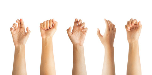 Collection of female hand gestures with isolated background