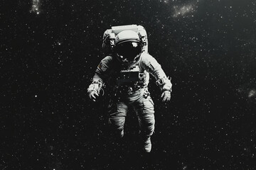 Fototapeta premium Solitude in Space: An Astronaut Drifting Alone with the Vast Cosmos Beyond