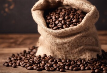 Coffee beans in a linen bag