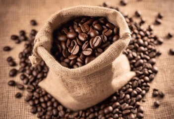 Coffee beans in a linen bag