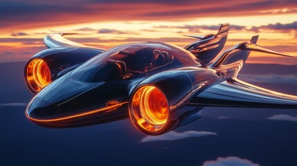 Obraz premium Futuristic Jet in Sunset