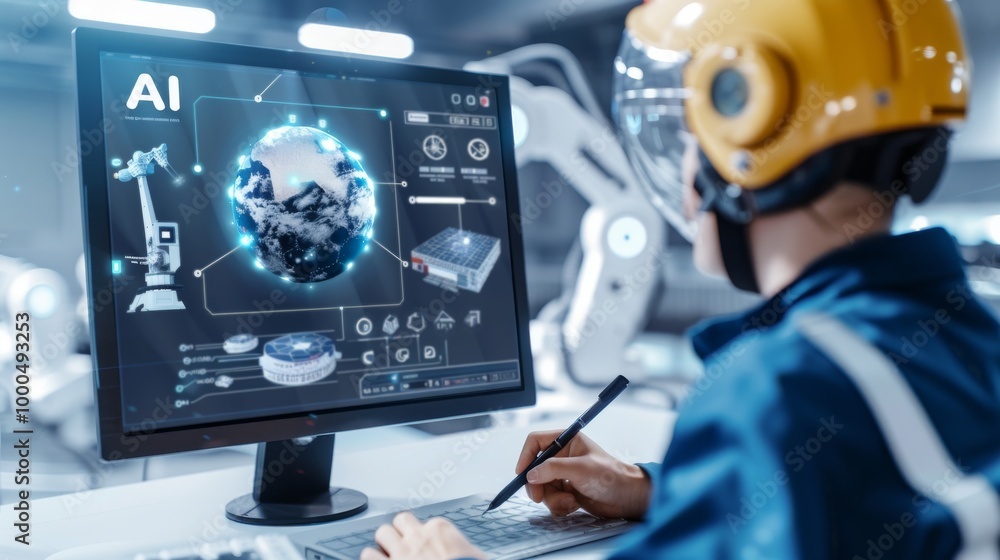 Aufkleber engineer working with advanced ai technology on a computer.