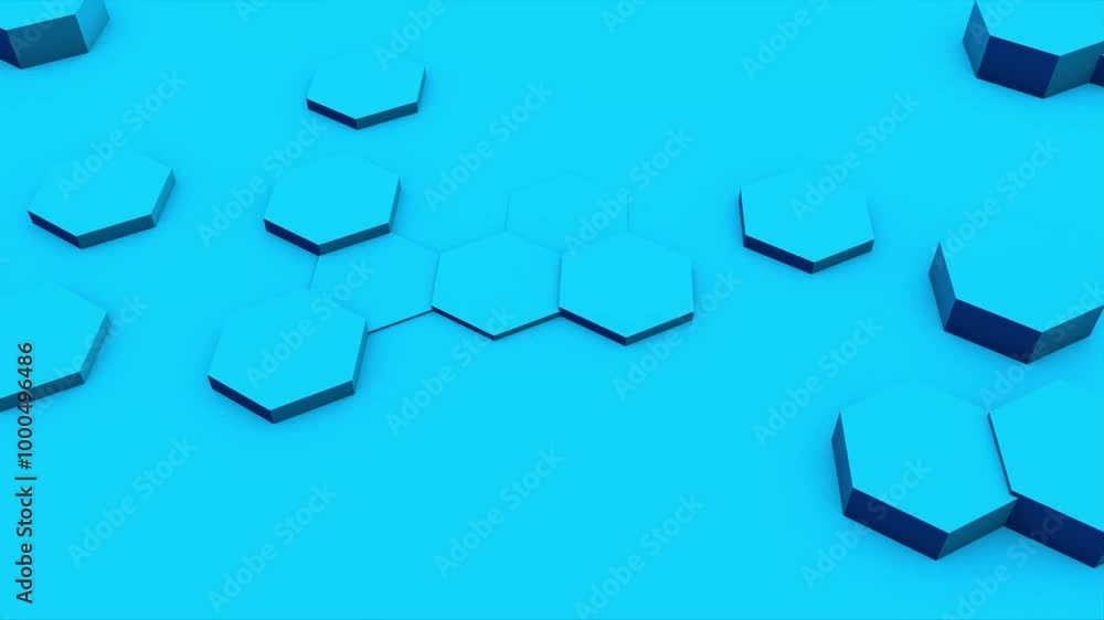 Poster high-tech animation of dynamic blue hexagons, ideal for intro sequences.
