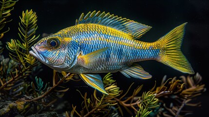 Fototapeta premium Vibrant Cichlid Fish Swimming in a Coral Reef