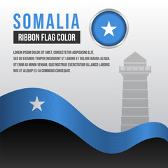 Somalia ribbon flag with Almnara silhouette and decoration