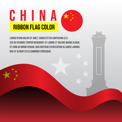 China ribbon flag with National Monument silhouette and decoration