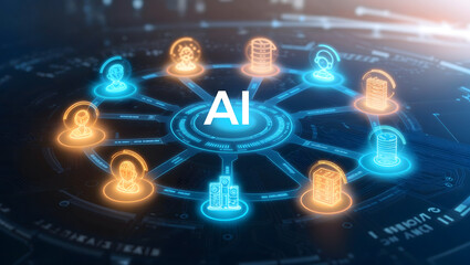 Futuristic AI Flowchart: Visual Representation of Artificial Intelligence Applications and Data Systems