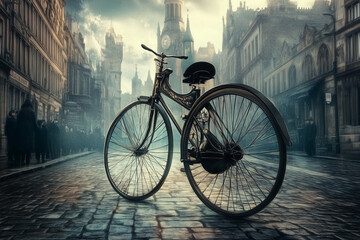 Obraz premium Pedal-Powered Past: A Classic Penny-Farthing Bicycle with Ornate Details and a Vintage Charm